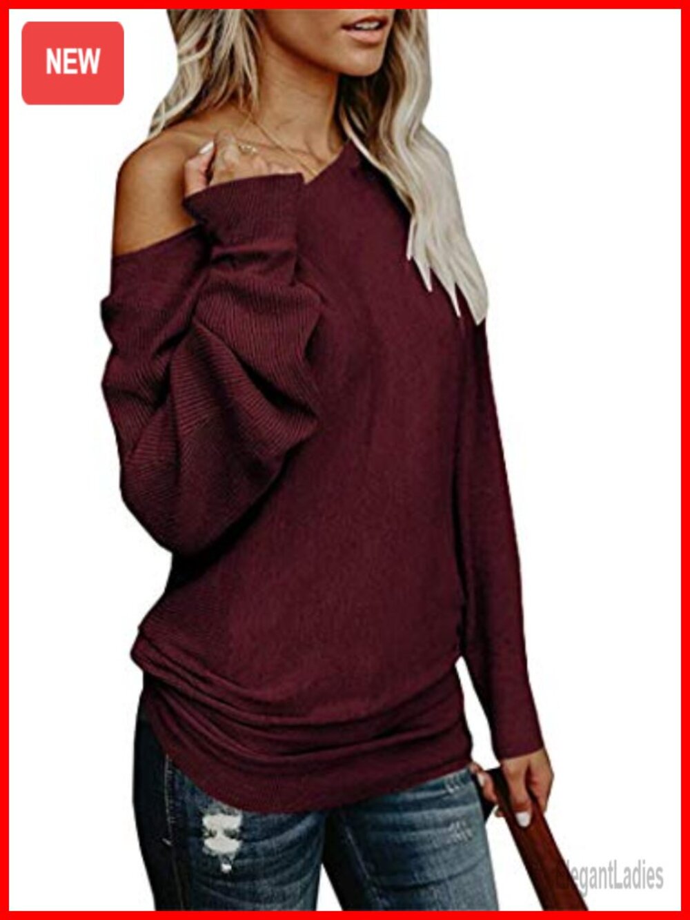 Off The Shoulder Knit Sweater Oversized Batwing Long Sleeve Tunic Pullover